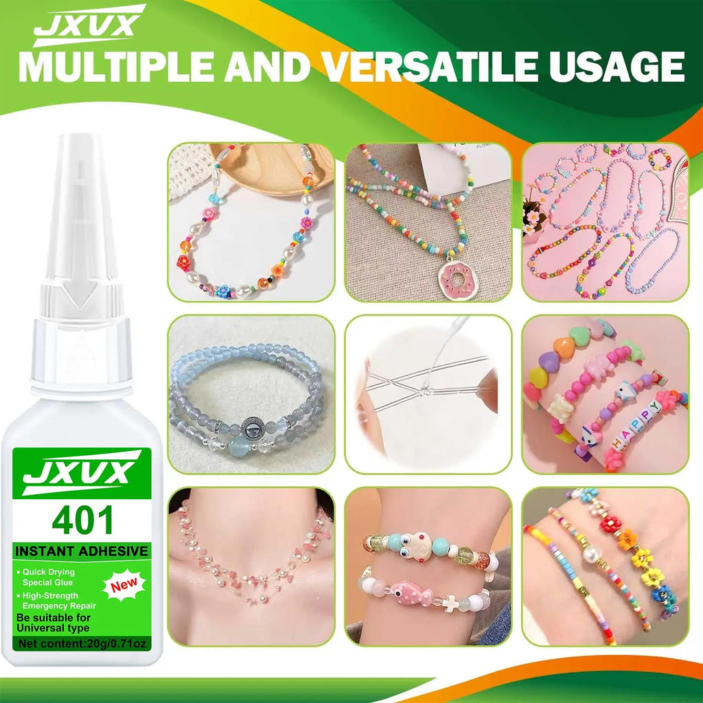 401/480 Super Strong Glue Cyanoacrylate Quick Dry Instant Strong Bond Adhesive For Bracelets, handmade, beaded necklaces Home Office Industrial Repair Materials 20g.
