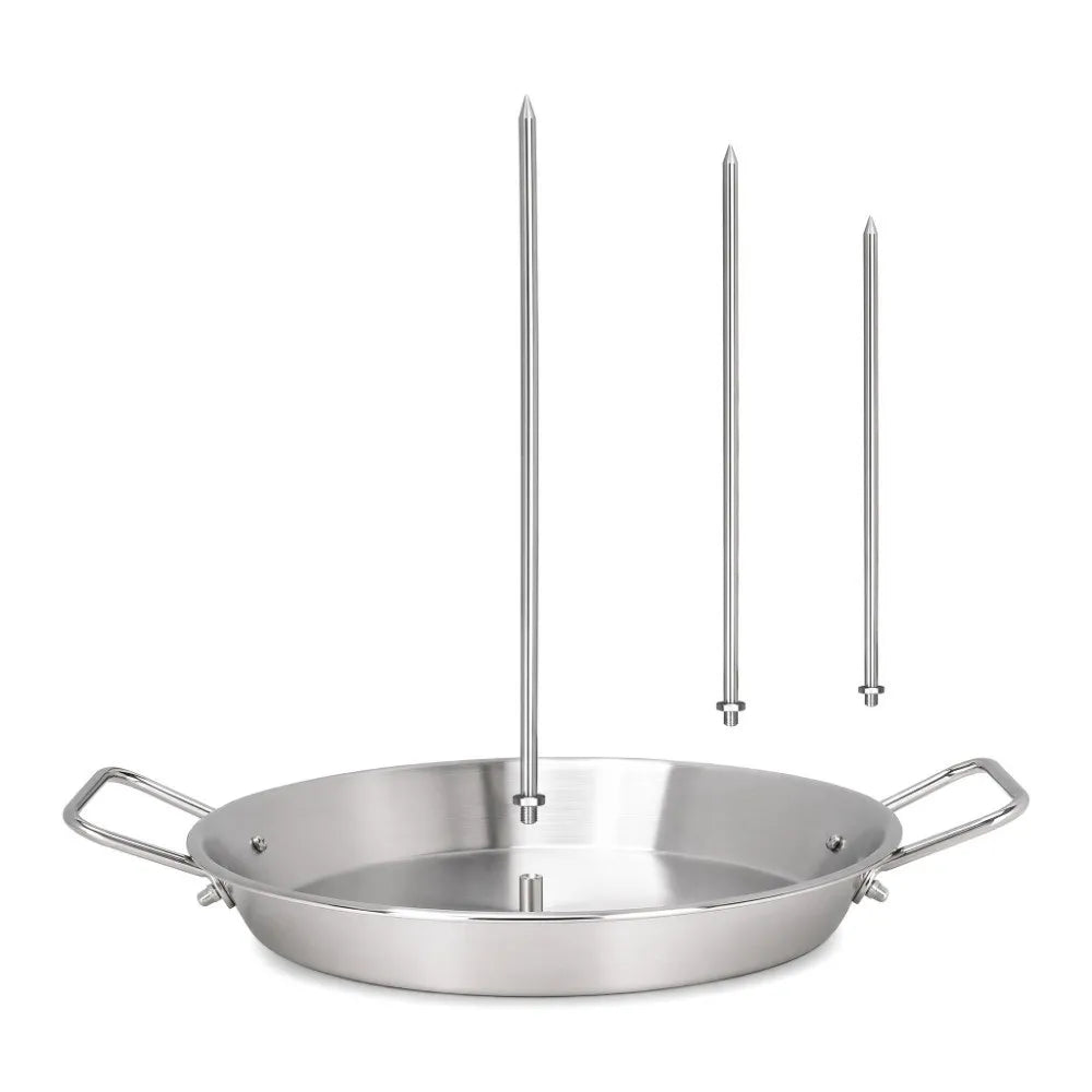 Stainless Steel Vertical Skewer Set Silver Round Pan Shawarma Spit Stand Detachable Spikes Polished Finish Al Pastor Skewer