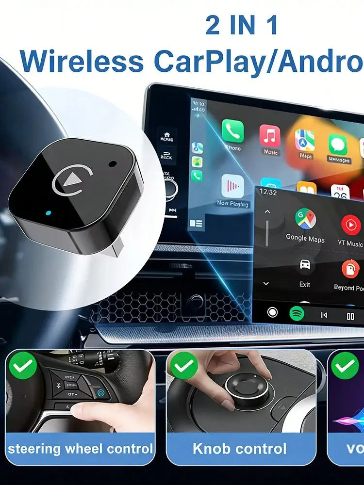 2026 Wireless CarPlay & Android Auto Adapter 2-in-1 – Convert Wired to Wireless, Fast Auto-Connect, Zero-Lag 5.8GHz WiFi, Plug &