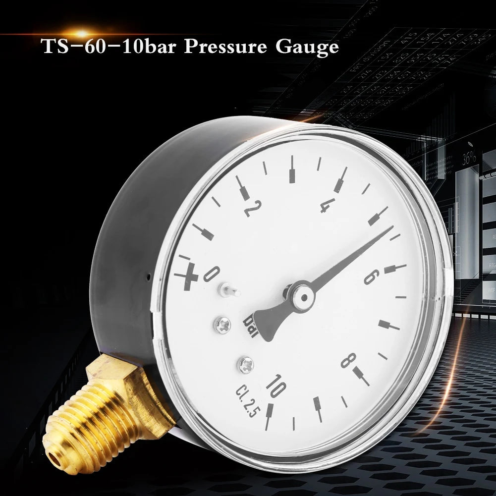 Air Oil Water Pressure Gauge 1/4 Inch NPT 0-10 Bar Side Mount Manometer