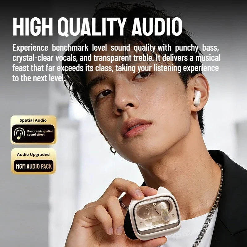 Zombiescat Touch Screen Bluetooth 6.0 Earphones ENC Call Noise Canceling Headphone HiFi Sound TWS Wireless EarBuds with Lanyard