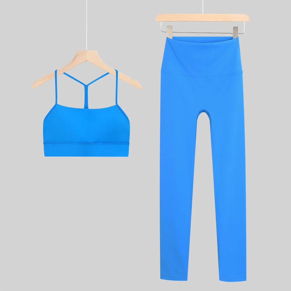 New Yoga Women Vest Gym Top Y-shape Bra Set Comfortable Running Fitness Cropped Pants Sportswear