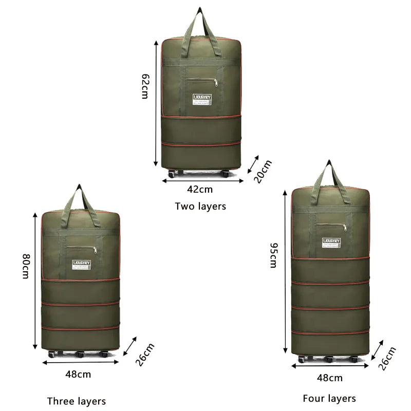 Folding Travel Bag, Luggage Compartment, Swivel Wheel Storage Box, Large Capacity Telescopic Luggage Bag, Overnight Bag