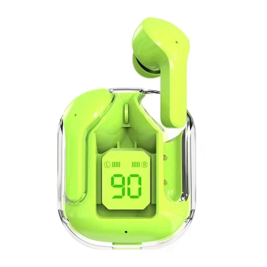 Pastel Lightweight In-Ear Earphones with Trendy Clear Charging Case Digital Power Display Portable Sports Audio Earbuds