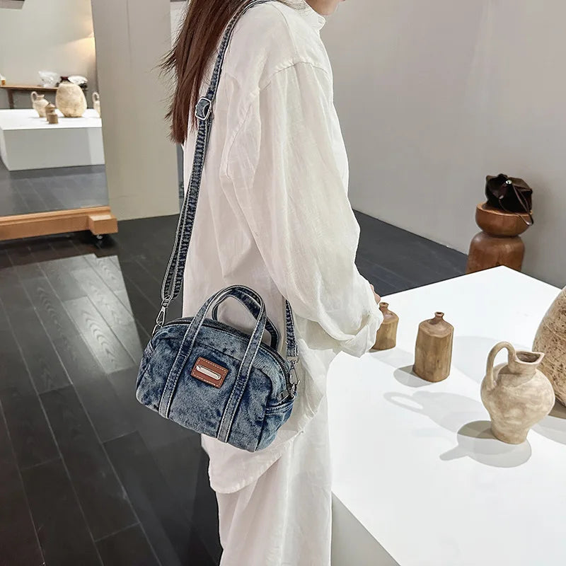 New Korean Style Mini Crossbody Bag Fashion Denim Shoulder Bag for Teenage Girl Relaxing and Versatile Travel Bag