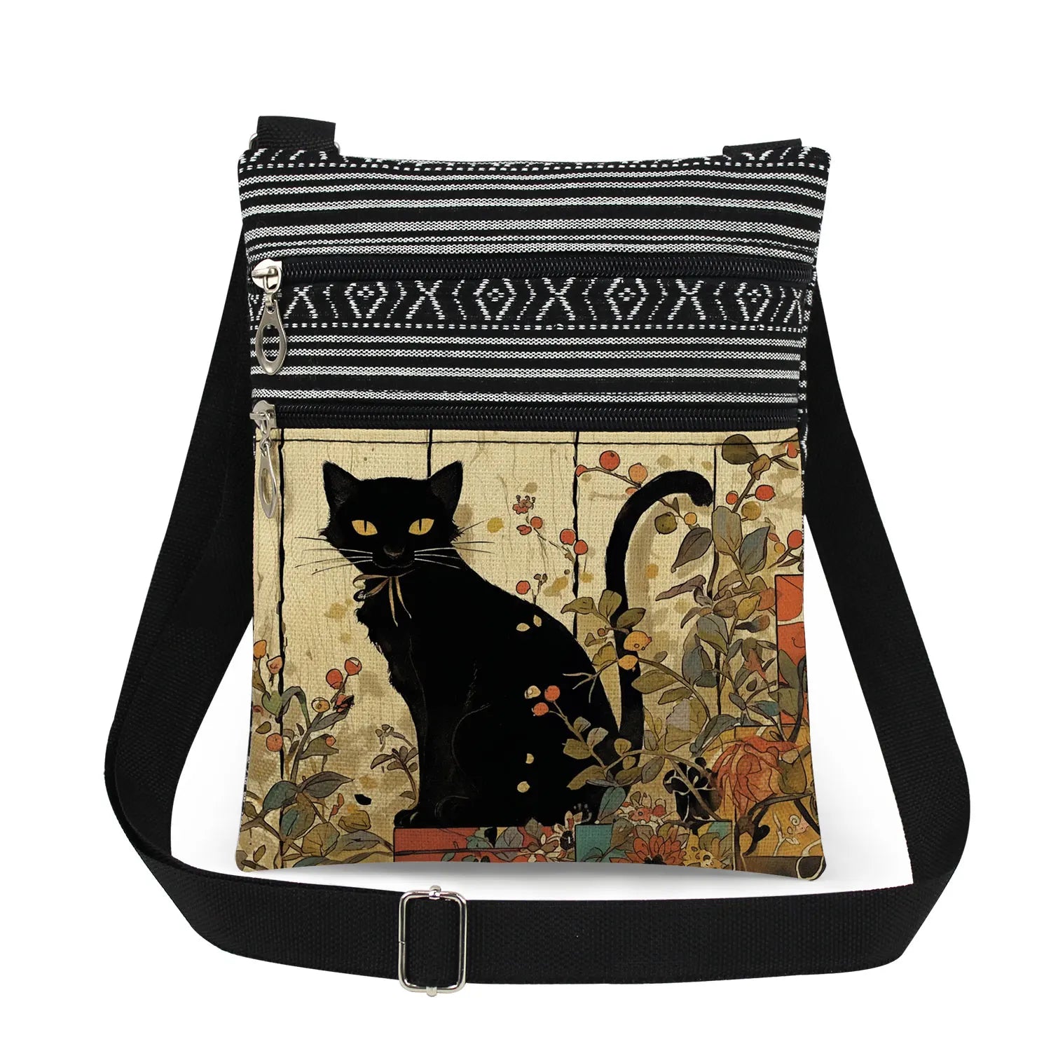 Cute Cartoon Black Cat Print Crossbody Bags Shoulder Bags For Women Daily Travel Portable Small Messenger Bags Catkeeper Gift