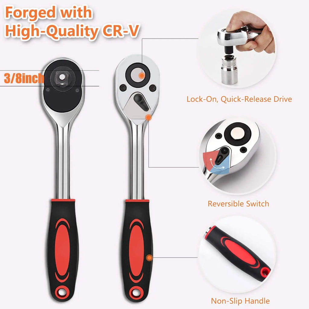 1/4 3/8 1/2 Inch Ratchet Wrench 24 Tooth Drive Ratchet Socket Wrench Tool Multi-funtion DIY Hand Tool Ratchet Handle Wrench