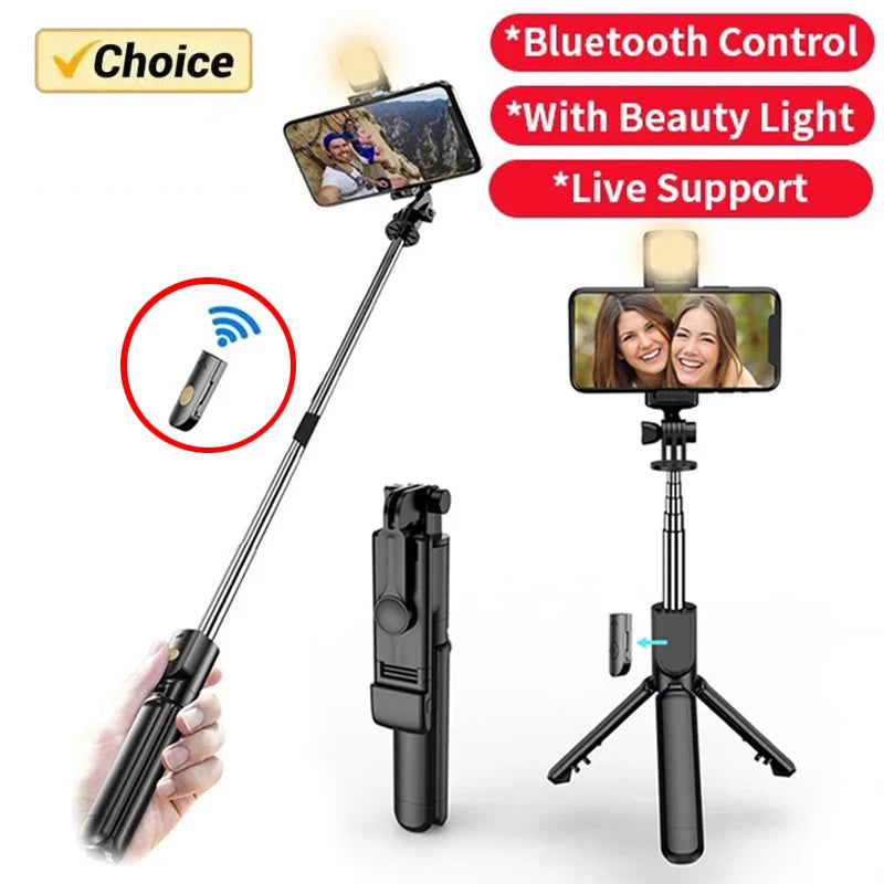 Wireless Selfie Stick Tripod Stand with Light Bluetooth Remote Extendable Tripod for iPhone Mobile Phone Live Streaming