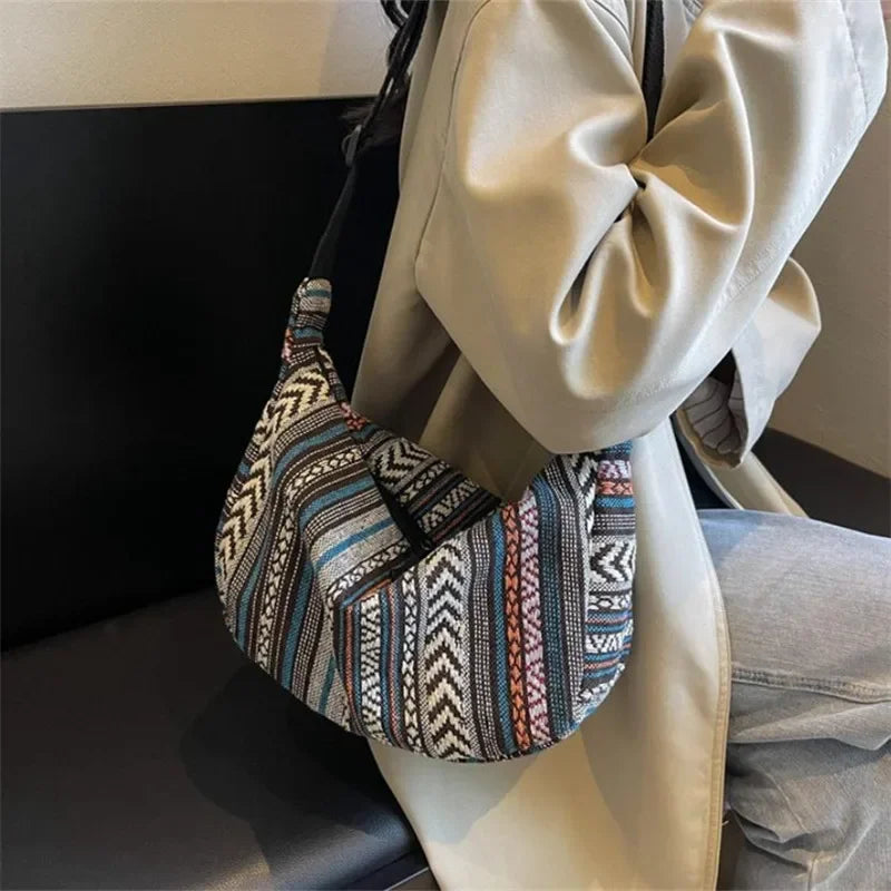 Crossbody Bags Tribal Style Shoulder Bag, Foldable Crossbody Striped Pattern, Flag Theme Hand Washable Edge Painted Lining