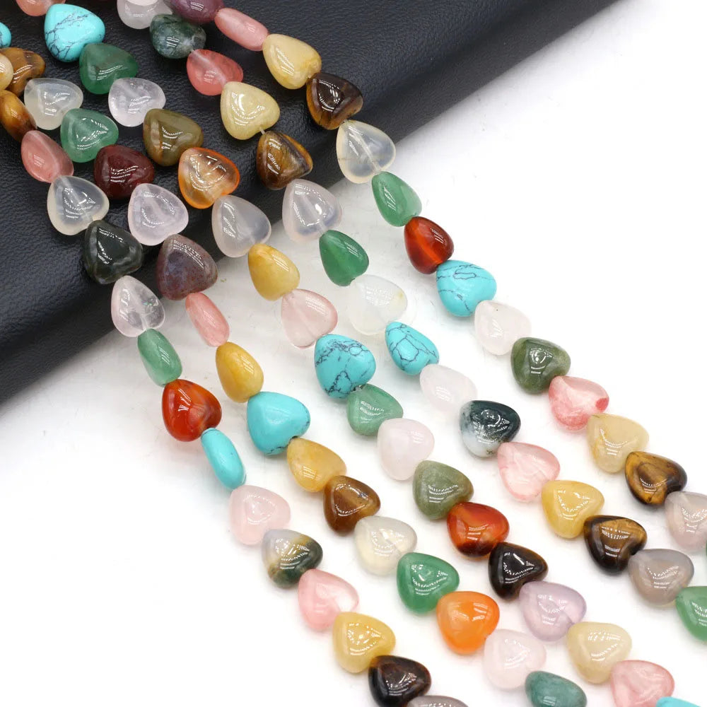 10mm Natural Stone Heart Spacer Beads Crystal Quartz Healing Stone Beads for Jewelry Making DIY Necklace Bracelet Accessories