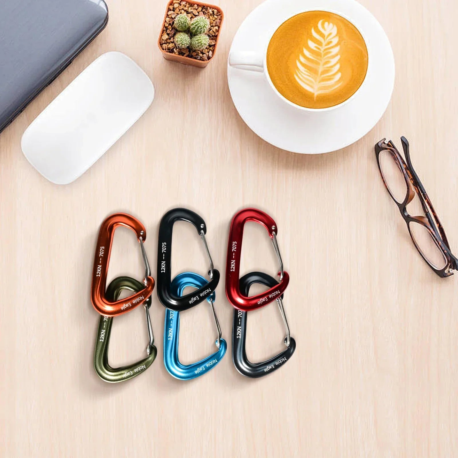 6PCS 12kN Tactical Carabiners Clips Set Heavy Duty Non-Locking Belt Hook For Bags Outdoor Hammock Climbing Accessories