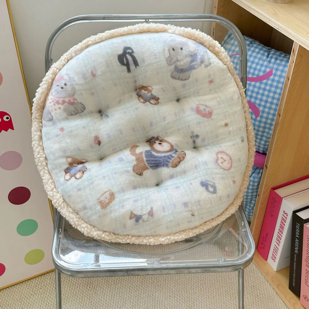 Winter new round milk fleece cartoon seat cushion cute office chair cushion balcony futon bay window cushion