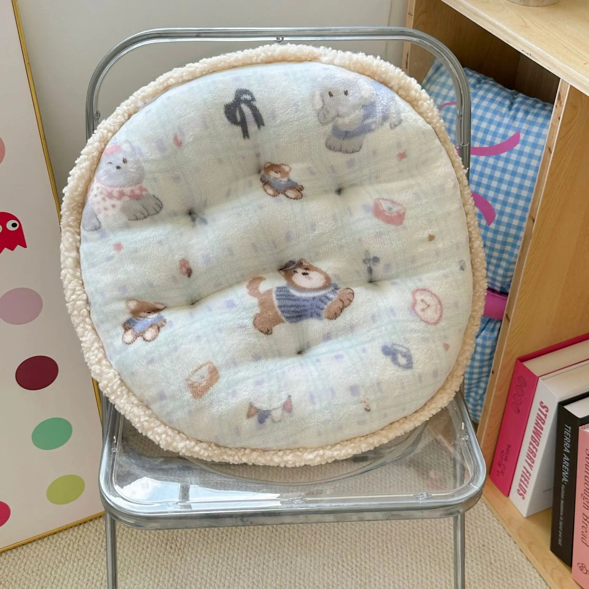 Winter new round milk fleece cartoon seat cushion cute office chair cushion balcony futon bay window cushion