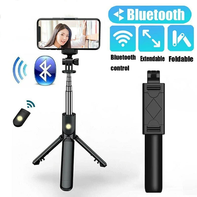 Foldable Wireless Selfie Stick Tripod Stand With Bluetooth Remote Portable Extendable Tripod For iPhone Xiaomi Huawei Video Live