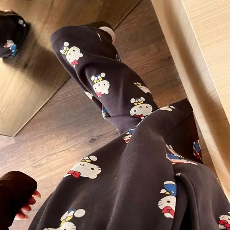 Pants Wide Leg Pants Hello Kitty Women's Spring/summer Thin Style Sanrio Fat Mm Casual Look Slim Floor Pants Large Cartoon Print
