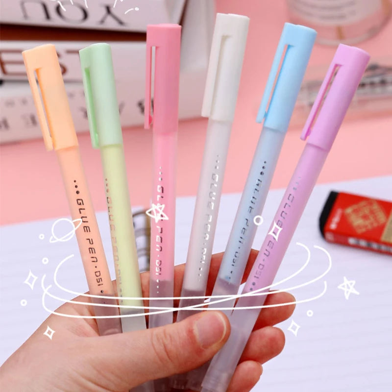 6pcs Pen-Shaped Solid Glue Stick for Kids Quick-Drying Craft Adhesive Pen for School DIY Scrapbooking Creative Art Tools