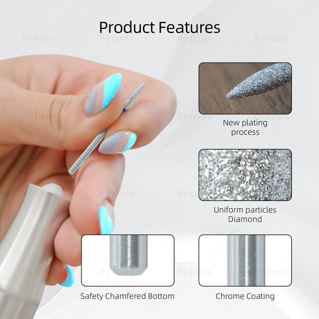 HYTOOS 2mm Flame Chrome Diamond Nail Drill Bits Pro Russian Cuticle Bit for Nail Drill Dead Skin Cuticle Cleaner Nails PrepTools