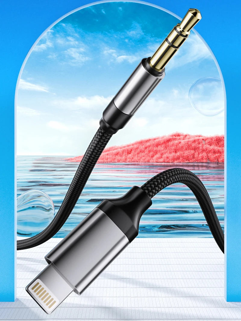 1m/1m/2m For Iphone 14 Plus 13 Pro 8 Pin To 3.5mm Jack Male Aux Cable Apple 12 11pro Max Xr Car Converter Earphone Audio Adapter