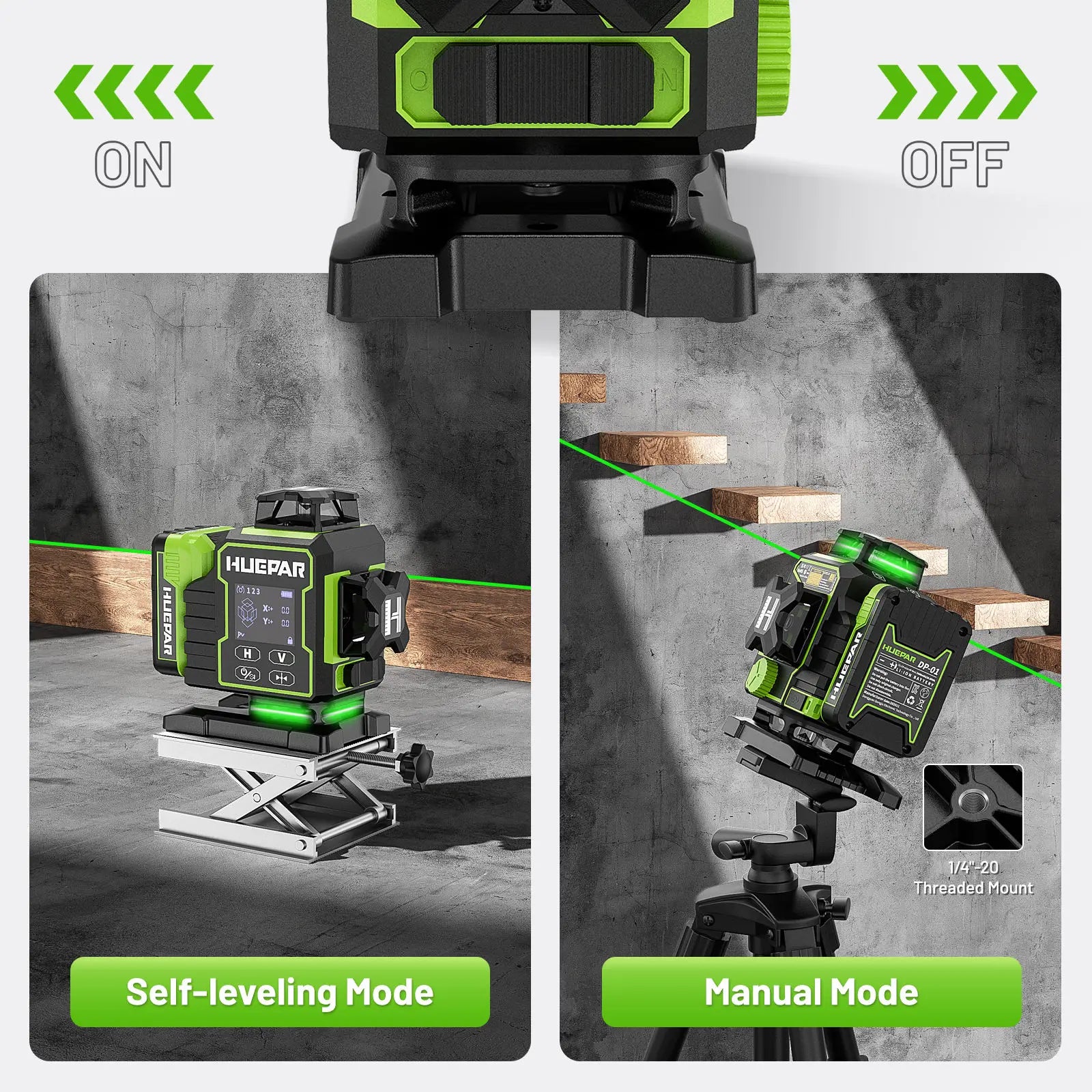 Huepar W04CG 16 Green Lines 4D Self-leveling Remote & Bluetooth Control Laser Level with LCD Touch Panel