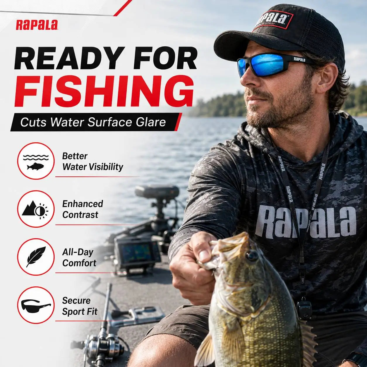 Flexible Rapala Polarized Fishing Glasses UV400 for Road Cycling Fishing Hiking with Lightweight Frame and Comfortable Fit