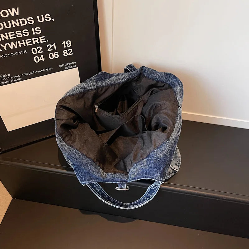 Retro Washed Women Tote Bag New Lazy Style Versatile Shoulder Bag Fashion Commuting Travel Armpit Storage Bag