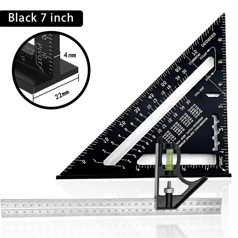 Premium Rafter Square and Combination Triangle Square Set, Woodworking Framing Square, Ruler and Protractor Tool Set
