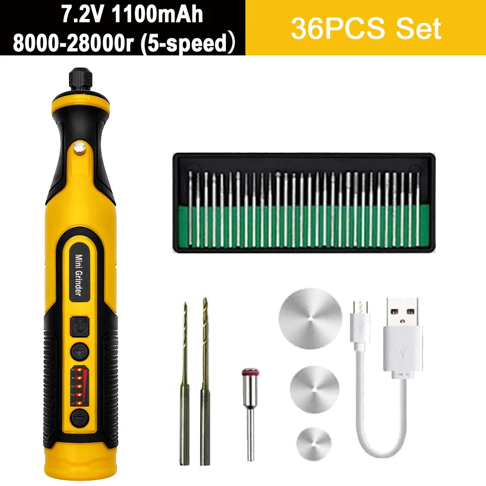 5000-20000r 4.2V Engraver Electric Drill Mini Grinder Engraving Pen Drilling Machine Cordless Rechargeable Micro Rotary Tool Kit