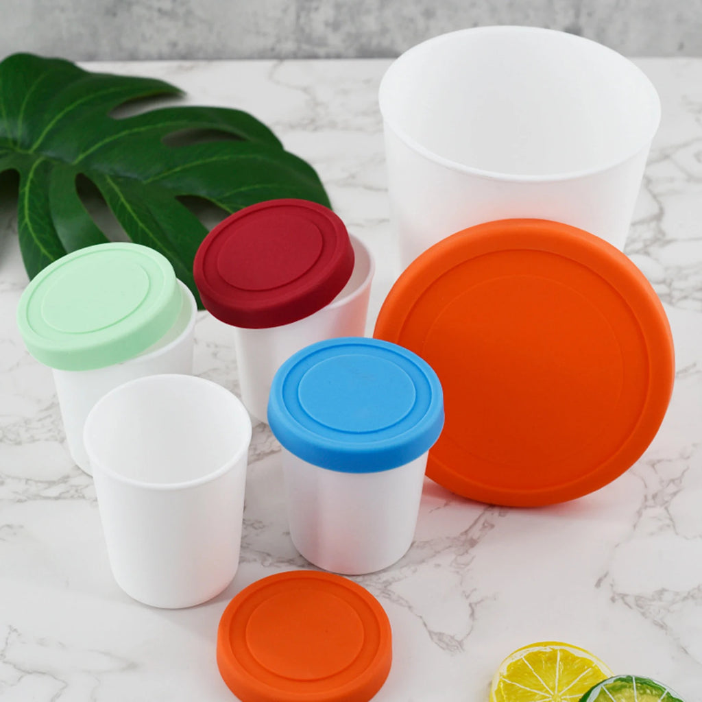Ice Cream Cups Container Dessert Freezer Storage Cup Tub Lid Containers Plastic Round Tubs Dessert Food Storage Container