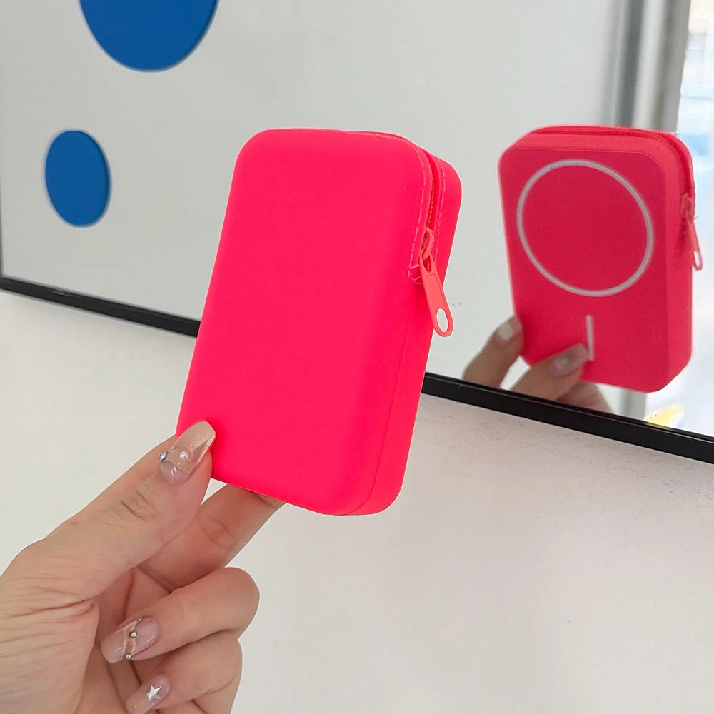 Candy Color Liquid Silicone Mini Zipper Storage Bag Earphone Pouch Lipstick Coins Hair Clips Jewelry Airbuds Case Phone Bracket