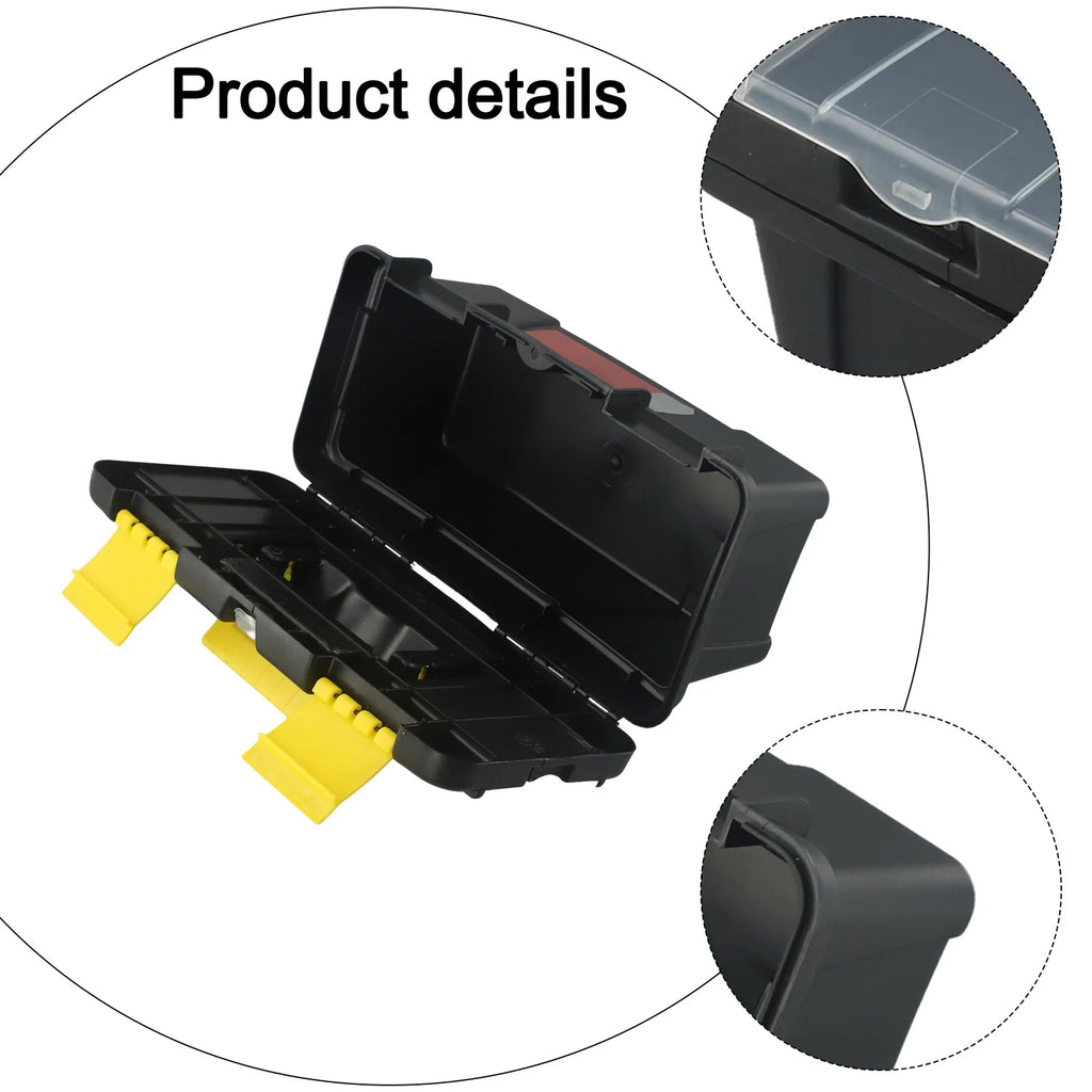 10-Inch Two-Layer Plastic Toolbox With Metal Hinges And 4 Latches For Tool Storage And Accessories Organization Black