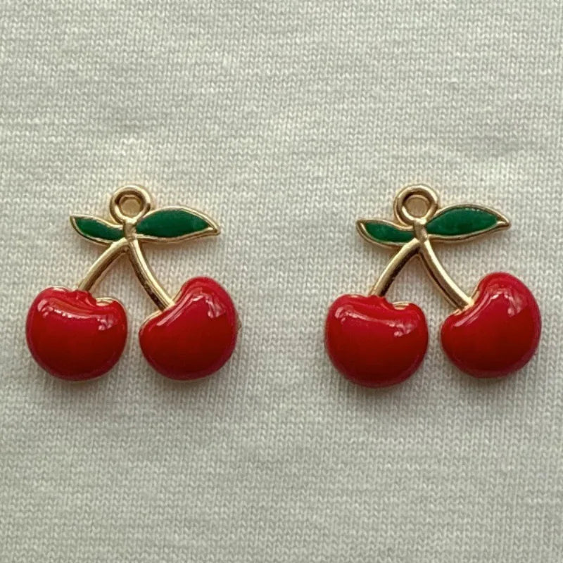 12pcs Amazon Red Cherry Keychain DIY Accessories Water Diamond Resin Fruit Pendant Car Women's Bag Pendant