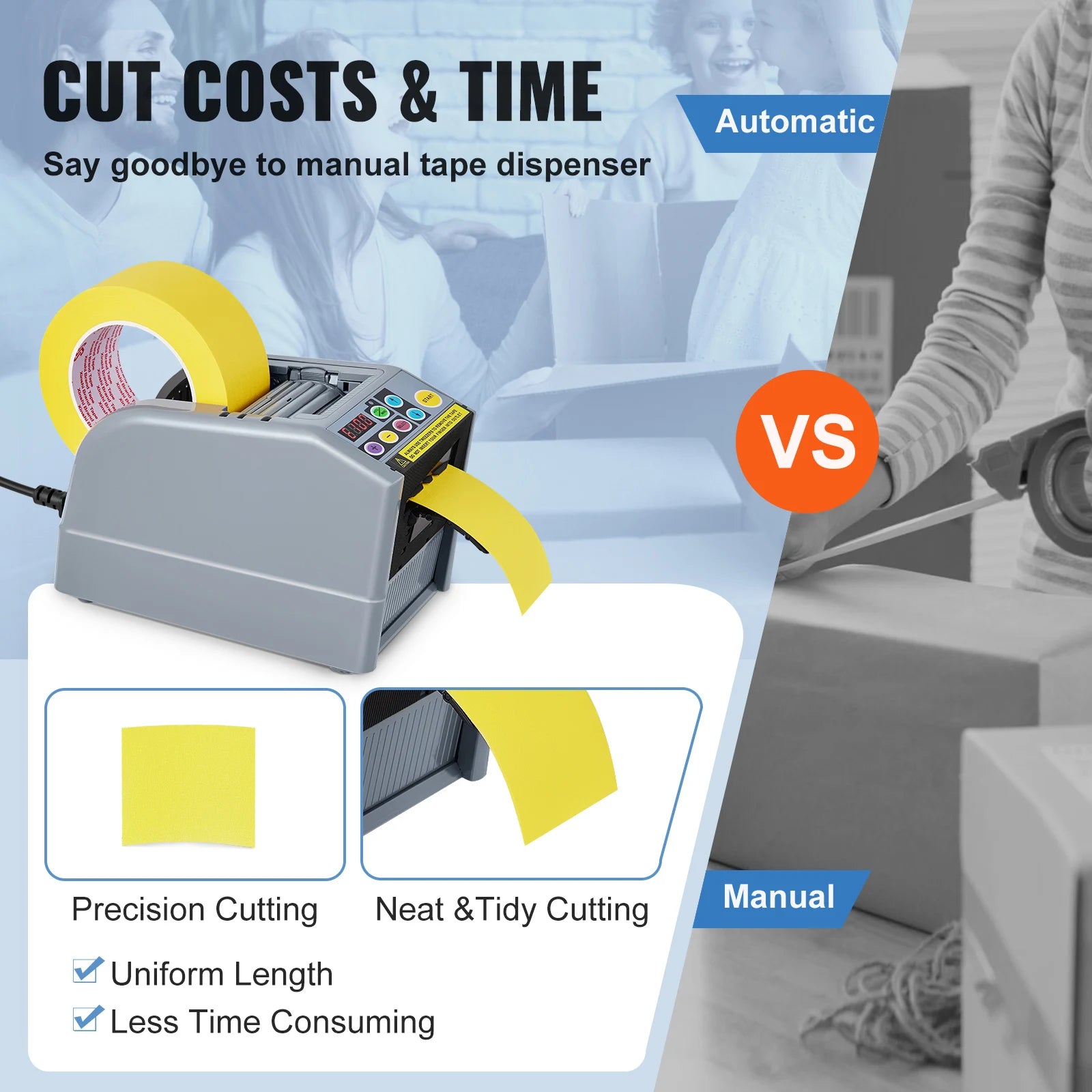SucceBuy ZCUT-9 Automatic Tape Cutting Machine Paper Slitting Dispenser 6-60mm Adhesive ElectricTape Cutter for ProductPackaging