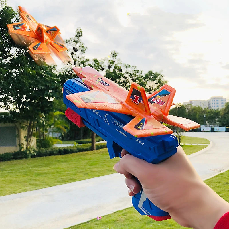 7.4" F-35 Launcher Foam Airplane Catapult Plane with Soft Bullet Gun for Kids Summer Outdoor Aircraft Flying Novelty & Gag Toys