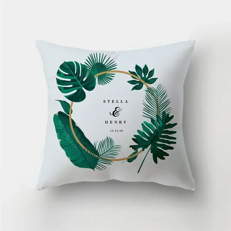 Fresh Summer Leaves Double-sided Printed pillow cover Short plush Suitable living rooms bedrooms sofas throw cushion cover