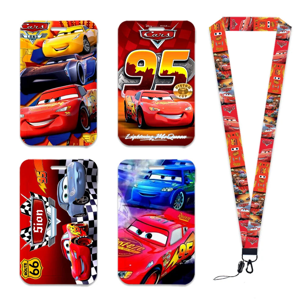 Cars Disney Movie Lightning McQueen New Arrvial Cute Cartoon Badge Holder ID Card Bus Card Holder Lanyard for Accessories Gifts