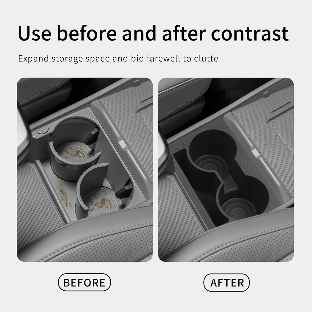 LUCKEASY for Kia EV3 EV4 2024-2026 Center Console Water Cup Holder Shock-Absorbing Storage Box TPE Car Interior Accessories