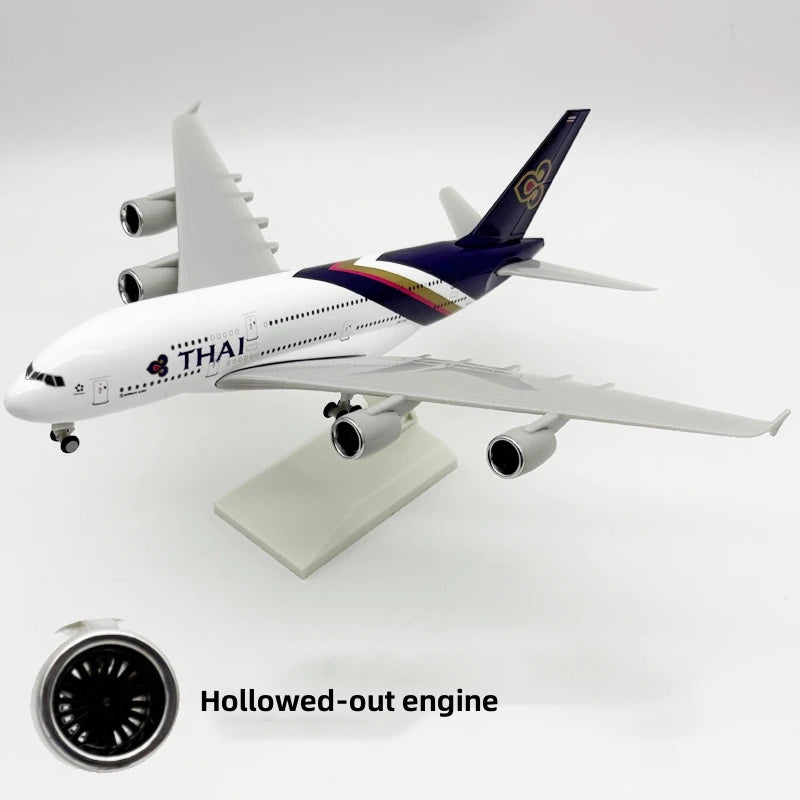 1/240 Scale Thai A380 Airplane Model Kit (30cm L) Diecast Resin Plane Model with Stand for Adult Aviation Gift or Boy Plane Toy