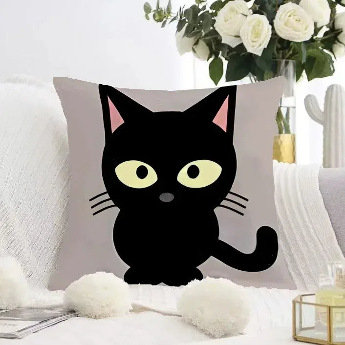Cute Black Cat Double-sided Printed pillow cover Short plush Suitable living rooms bedrooms sofas throw cushion cover