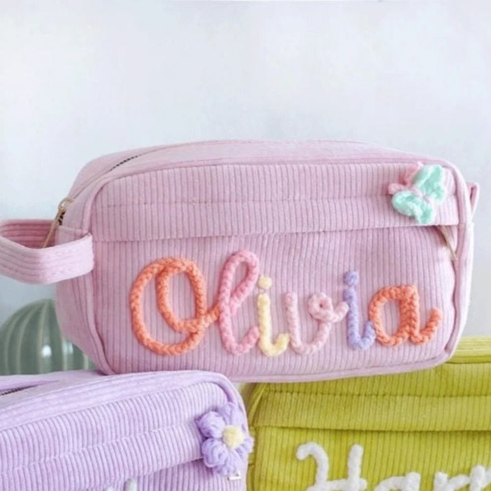 1pc Custom Corduroy Makeup Bag: Personalized yarn name bag, stylish and simple mini portable storage bag with large capacity