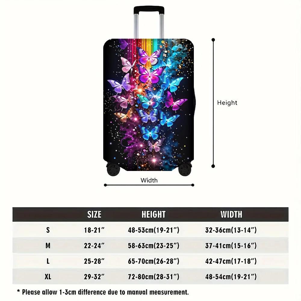 1PC Iridescent Butterfly Print Luggage Cover for 18-32 inch luggage; dust and elastic travel accessories to effectively prote