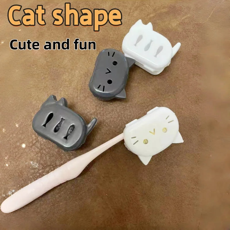 Adorable Cartoon Cat Toothbrush Head Protectors Set of 4, Portable Hygiene Covers for Travel, Business & Daily Family Use