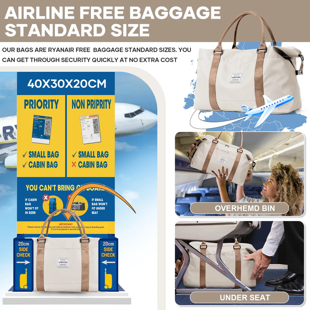 Women's Travel Bag 40x30x20 – Cabin Bag Airplane, Carry-on Luggage Weekend Bag for Women Men Sport, Maternity, Gym Foldable Bag