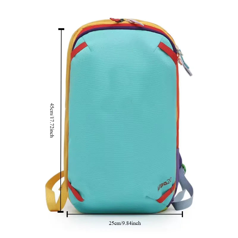 20L Large Capacity Multicolor Backpack Lightweight Fashion Color Block Travel Bag Ideal for Hiking Camping Daily Use
