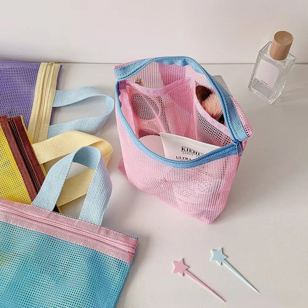 Macaron Color Makeup Organizer Breathable Wet Pack for Women Large Capacity Travel Toiletry Bag Mesh Beach Swimming Pouch