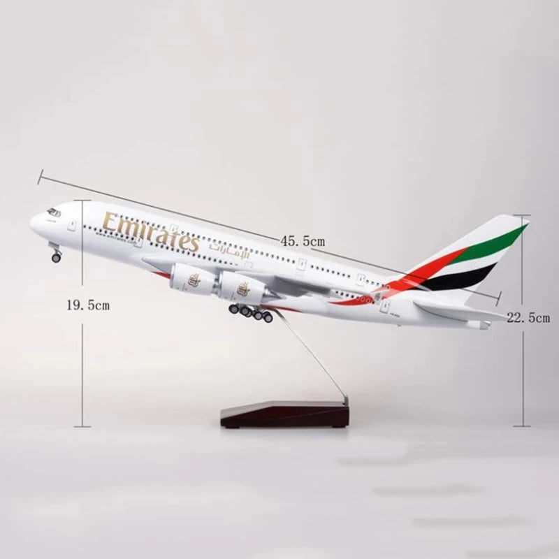 Airbus A380 UAE/Emirates Toy Plane Model 1/160 Scale 18 inchs Large Model Airplane Toy Kits with Stand Airliner Model Plane