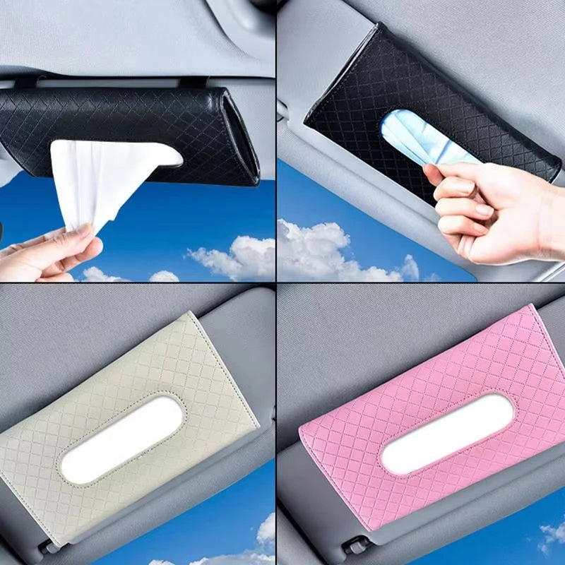 New Car Tissue Box Soft Leather Auto Car Truck Sun Visor Hanging Holder Car Tissue Boxes Auto Interior Storage Accessories