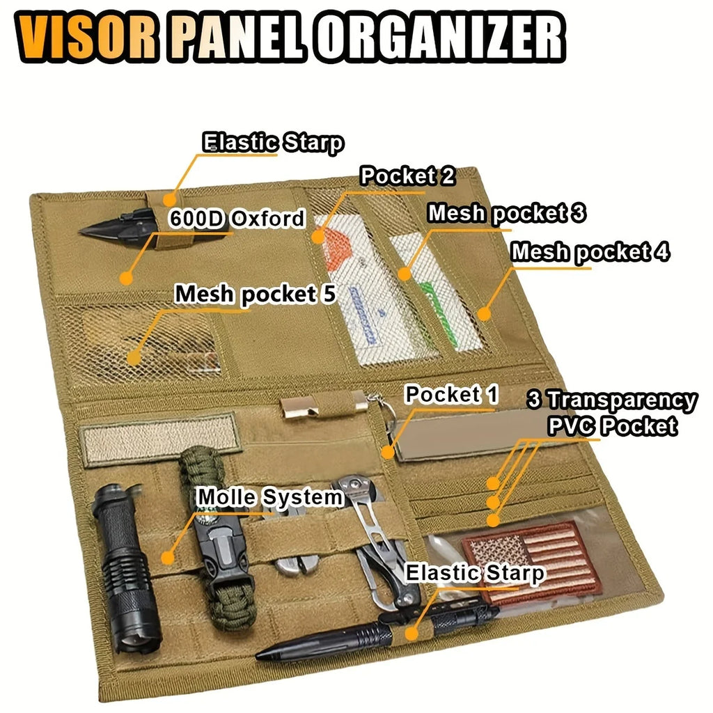 Car Sun Visor Storage Bag Double-Sided Storage, Tactical Army Outdoor Design, Perfect for Pickup Trucks & Large Vehicles