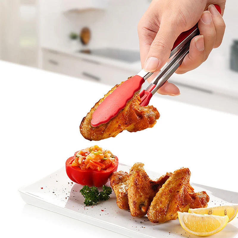 1Pc 7inch Stainless Steel Food Clip BBQ Grill Steak Food Clip Non-slip Handle Bread Tong Party Kitchen Cooking Accessories