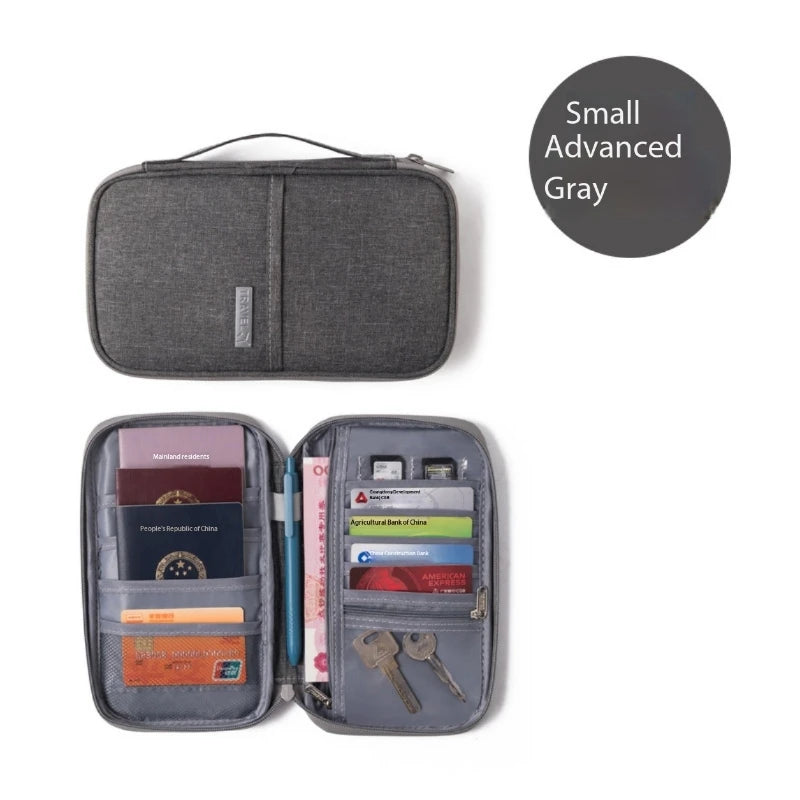 Travel Document Organizer - Waterproof Passport Holder with RFID Blocking, Multi-Card Slots & Zipper Pocket for Airplane/Train