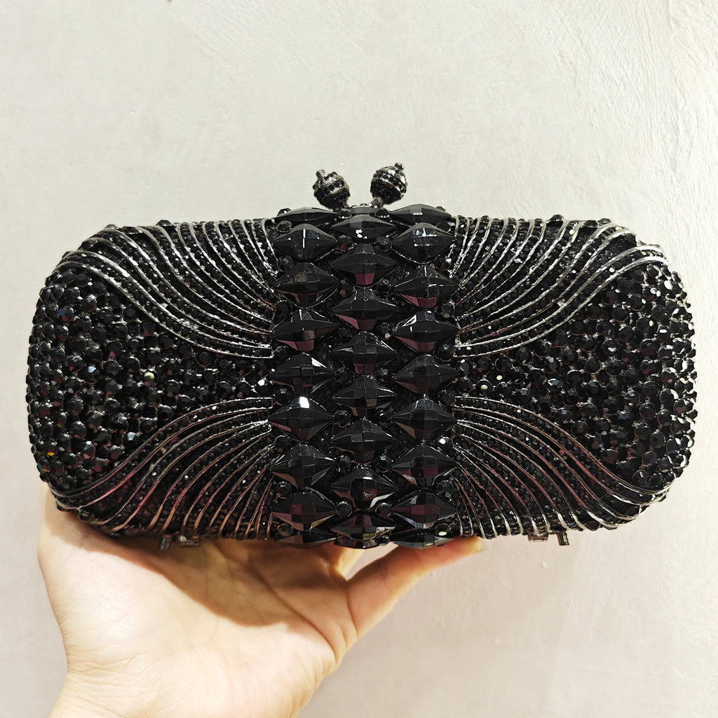 Hollow Out Green Rhinestone Crystal Evening Party Bags Gold Metal Clutch Female Wedding Purses Diamond Handbags Money Clutches